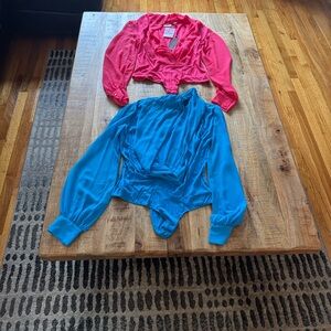 New York & Company Eva Mendes hot Barbie Pink Blouse and light sky blue bodysuit